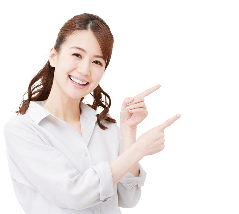 女性の指差し写真